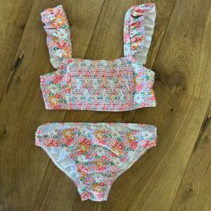 Minnow swim girls island blossom smocked ruffle strap bikini 9/10